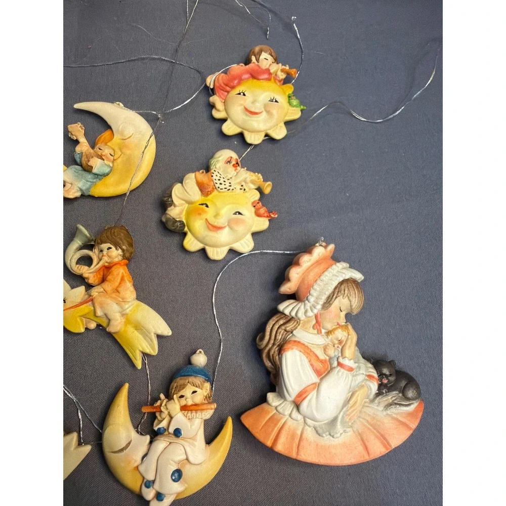 Vintage 9pc Anri Italy Juan Ferrandiz Wood Ornaments Sun Moon Star 1983 Set